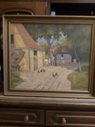 Marius Nielsen "Pejzaż wiejski z kurami"