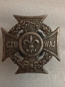 ODZNAKA KRZYŻ HARCERSKI - ZHP -CZUWAJ-ŚRUBA-SYGNOWANY MET 73
