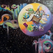 Obraz olejny 40x40 Geograf nr 7 Opowieść o lisie, róży i gwiazdach
