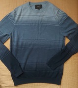 M&S Marks&Spencer sweter męski wełniany wełna merino niebieski w paski S M