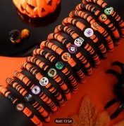 Bransoletka Halloween pomarańczowo czarna na gumce czaszka nietoperz upiór