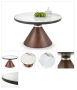 Elegancki stolik kawowy 70 cm – biały marmur, podstawa orzech/złoto!