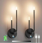 BEZPRZEWODOWA LED LAMPA ŚCIENNA 2x – 42 cm – CZARNA