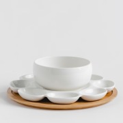 patera do serwowania 28 cm drewno kauczuk miseczki porcelana twarda 6 el.