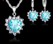 Srebro elegancki naszyjnik i kolczyki serduszko 925 sky blue