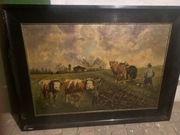 Stary Obraz-Olej na dykcie-wiejski temat! 