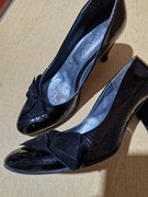 Lakierki czółenka na obcasie z kokardką czarne 