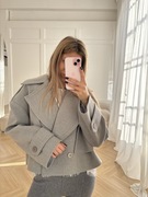 Kurtka trencz krótki oversize flauszowy szary włoski 