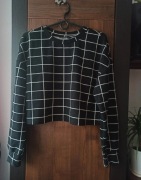 Czarna bluzka w kratkę M crop top w kratę crop top z długim rękawem M
