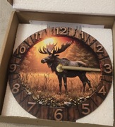 Zegar Zagarek myśliwski na ścianę ŁOŚ BYK ŁOPATACZ Poroże zrzuty. Biebrza.