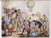 MIŁOŚNICY FIZYKI - CZYLI PIERWSZY LOT BALONEM karykatura drzeworyt