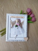 Pamiątka Komunii Świętej Anioł w ramce 