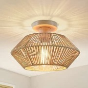 Ratanowa Lampa Boho FORCOSO Drewniana Podsufitka Śr.32cm E27