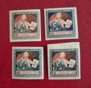 1920 Łotwa, Czerwony Krzyż, 20k 40k 50k 1Rub, znaczki cięte