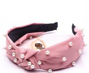 Różowa opaska turban szeroka perełki