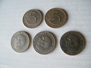 czechosłowackie monety o nominale 5 koron ZESTAW 5 szt.