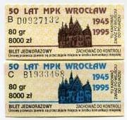 Bilet 50 lat MPK Wrocław - 80gr/8000zł - różne, reklama