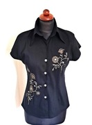 Czarna koszula bluzka w haftowane kwiaty avant garde hippie coquette S/M