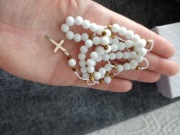 Różaniec chrzest  biały agat kamień naturalny prezent