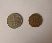 Zestaw 2 monet RFN: 1 Marka 1963 (D) + 10 Fenigów 1950 (G)