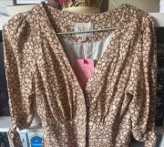 Retro vintage sukienka Nalu Bodywear bezowa w kwiatki