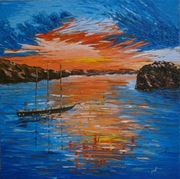Sunset,obraz olejny ,wielokolorowy plotno,zachod slonca