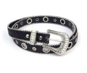 Skórzany Damski Pasek z Kryształkami Y2K Czarny