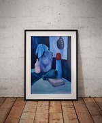 Niebieski obraz malarski Martwa natura wystrój 50x70