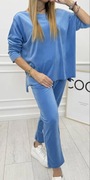 Komplet dres minouu welurowy niebieski spodnie parki plus bluza