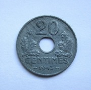 20 Centymów 1943 r.  Francja Vichy