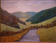 Krajobraz  Rudolf Peschke olej obraz olejny 1937 prymitywizm