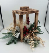 Stroik nagrobny świąteczny, kompozycja w lampionie, świecąca