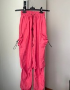 Spodnie luźne spadochronowe różowe nylonowe barbie vintage old style 