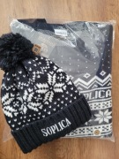 Zestaw Soplica sweter granatowy XL plus czapka z pomponem 