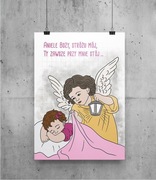 Plakat religijny, Anioł i dziewczynka, na prezent 