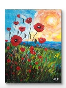 Oryginalny obraz ręcznie malowany – "Maki o zachodzie słońca"