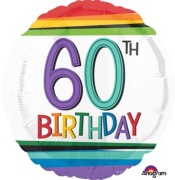 Balon Foliowy na 60 Urodziny Birthday Tęczowy Kolorowy 43cm