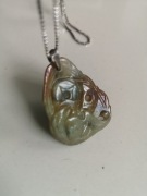 zawieszka jadeit rzeźba Chiny vintage srebro 