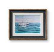 Akwarela malowana ręcznie "Jacht na oceanie"