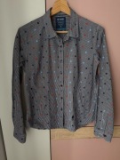 Koszula w granatową kratkę w kropki, długi rękaw, 100% bawełna, Ochnik – L 