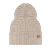 Czapka z wełny merino wełniana prążek jesienna 100% wełna beżowa