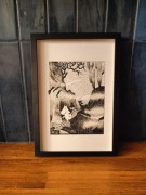 Ręcznie wykonana ilustracja z bajki Muminki A4 ramka gratis.