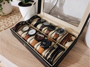 Kuferek na Zegarki Organizer 12 sztuk Etui Czarne Szkatułka SMART Pudełko