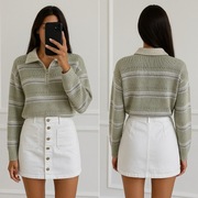 Biała, trapezowa mini spódnica zapinana na metalowe guziki, 36