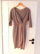 szara bezowa prosta jasnofioletowa sukienka z dlugim rekawem 38M mini