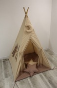 TIPI namiot wigwam beż - kakao, pomponiki, zestaw