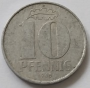 Moneta 10 fenigów NRD z 1968 roku 