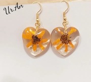 Kolczyki prawdziwy kwiat nachyłek serca w żywicy