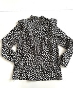 Piekna bluzka koszulowa S/36 czarna w kropki grochy stojka #1718