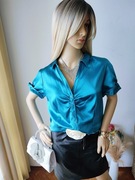 Elegancka koszula satynowa plus size turkusowa XXL